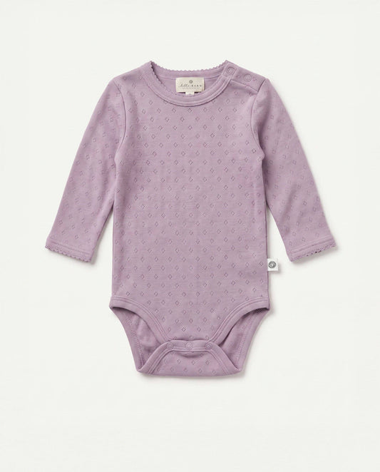 Wool romper long sleeves pointelle - merino wool - Lavender Frost: 56