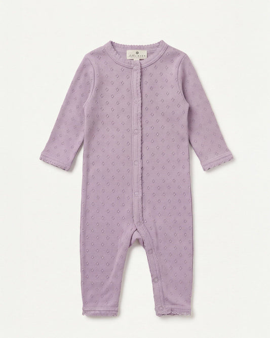 Woolen pointelle romper - merino wool - Lavender Frost: 62