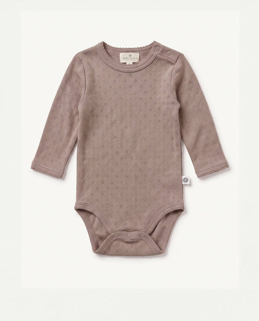 Wool romper, long sleeves, pointelle - merino wool - Funghi: 56