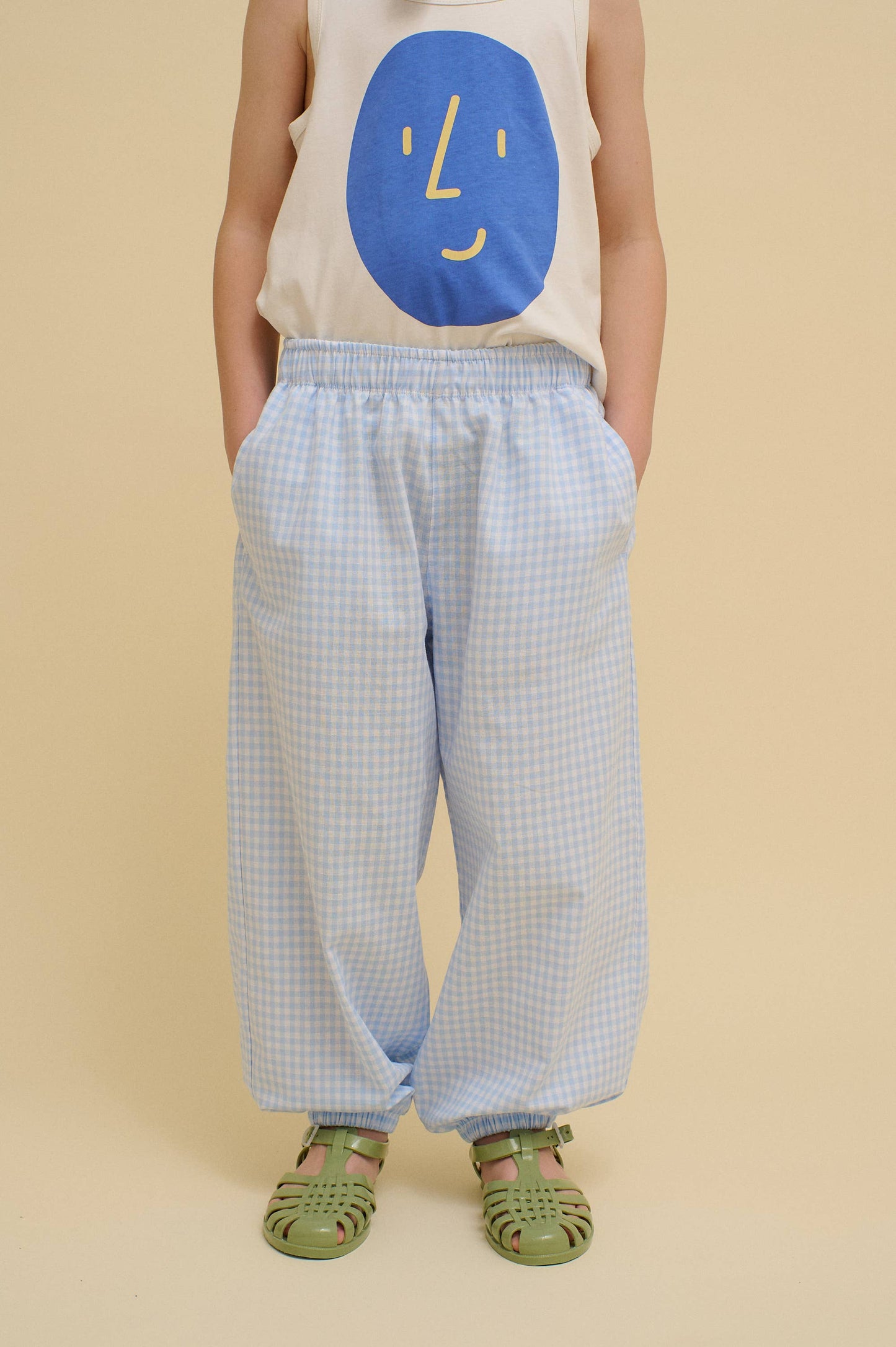 CHECKERED BALLOON PANTS : Blue