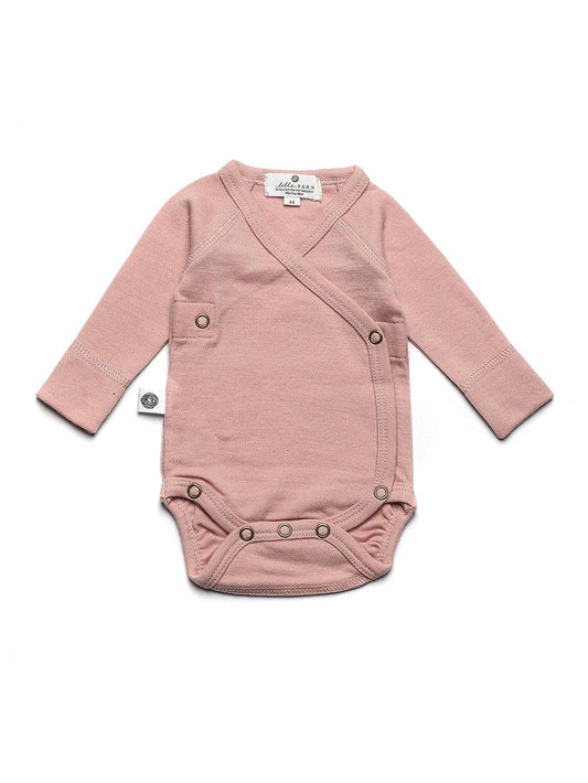 Long Sleeve Wool Wrap Bodysuit — Merino Wool - Misty Rose: 50