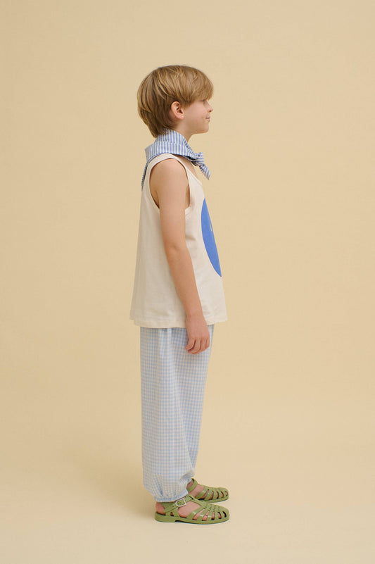 CHECKERED BALLOON PANTS : Blue