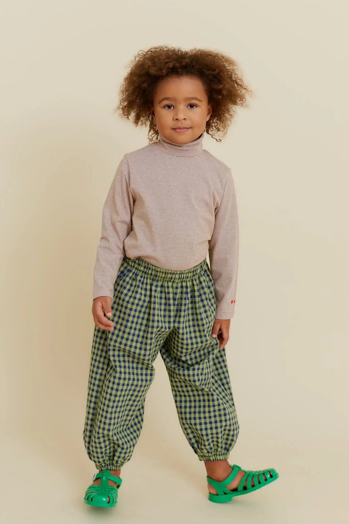 CHECKERED BALLOON PANTS: Green / 100% cotton / 5-6 Y