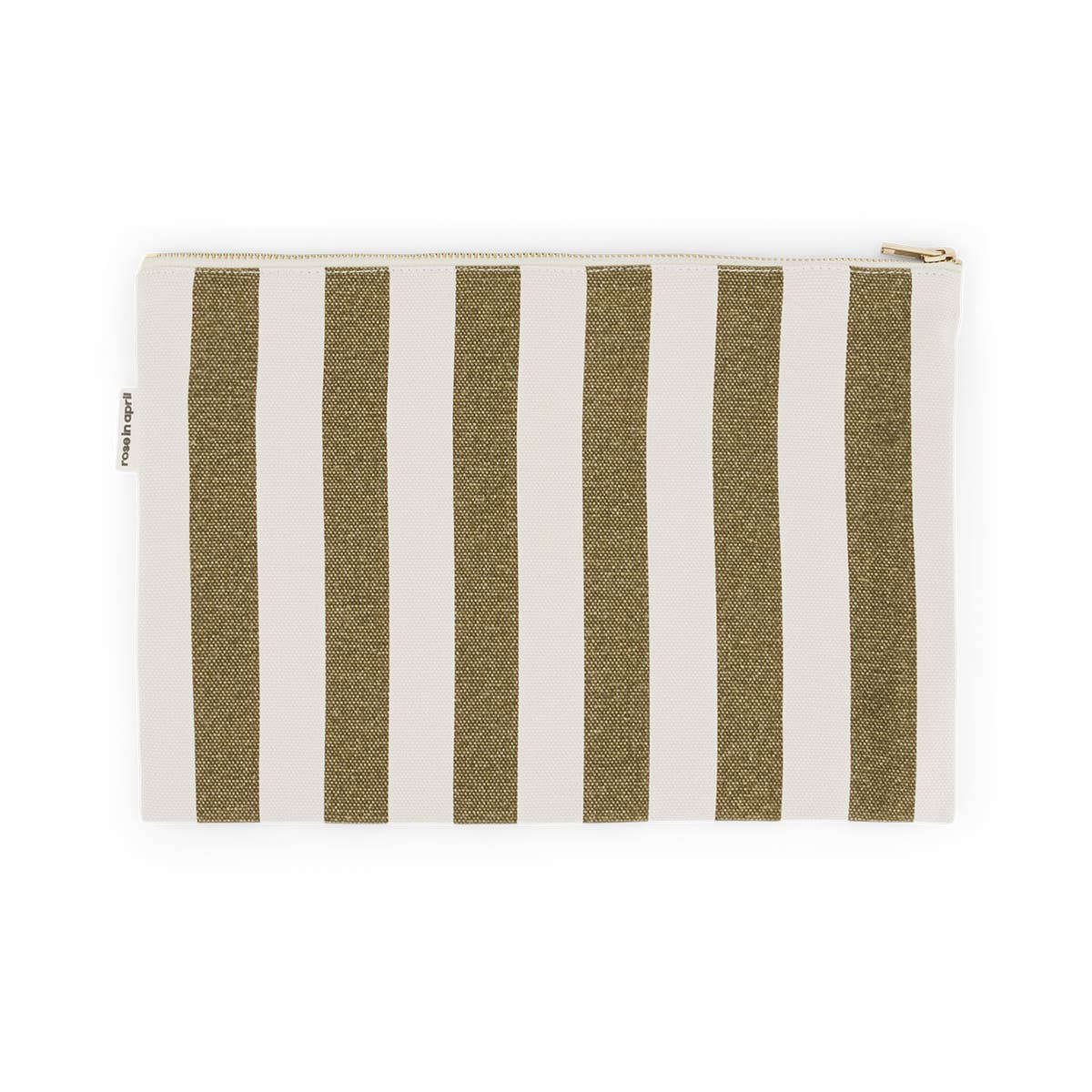 LILI FLAT POUCH STRIPES OLIVE / GREIGE: OLIVE / GREIGE / STRIPES