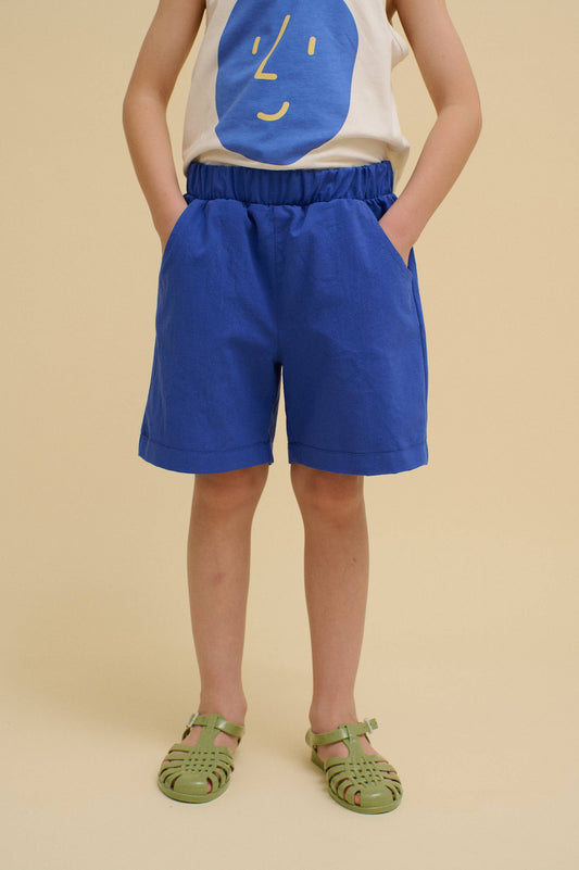 WASHED COTTON SHORTS: Blue / 1-2 Y