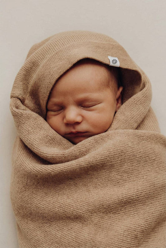 Wool Baby / Children's Knitted Blanket - Merino Wool - Biscotti: 70 x 95cm