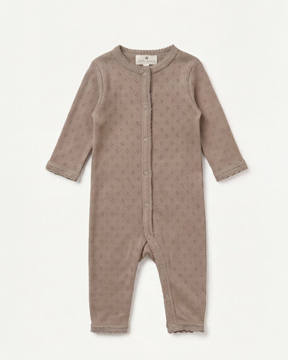 Wool pointelle baby romper - merino wool - Funghi: 56