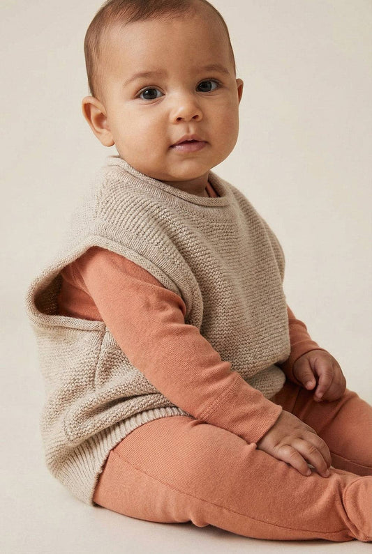 MERINO WOOL KNITTED BABY VEST - GARLIC 50/56