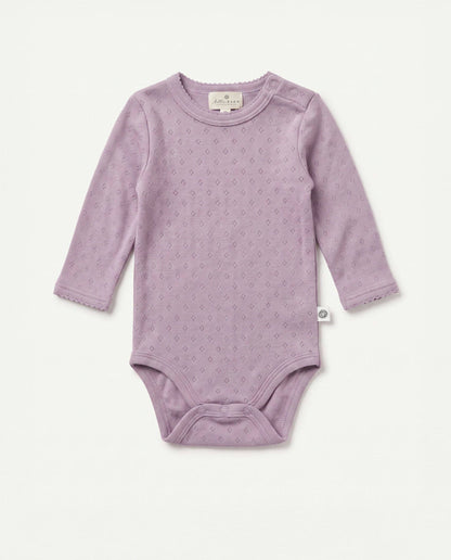 Wool romper long sleeves pointelle - merino wool - Lavender Frost: 50