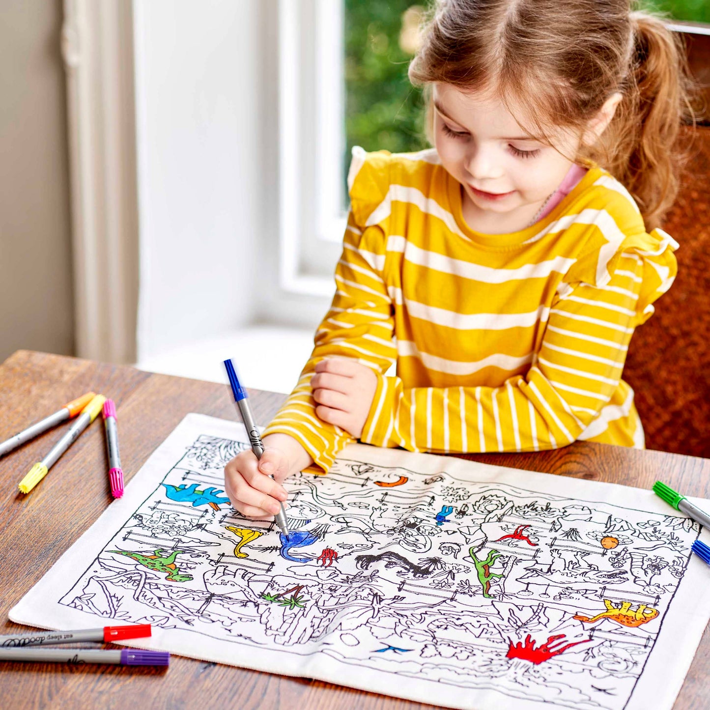 Cotton Dinosaur Colour-In Placemat with Washable Pens