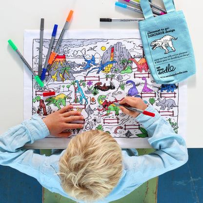 Cotton Dinosaur Colour-In Placemat with Washable Pens