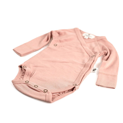 Long Sleeve Wool Wrap Bodysuit — Merino Wool - Misty Rose: 50
