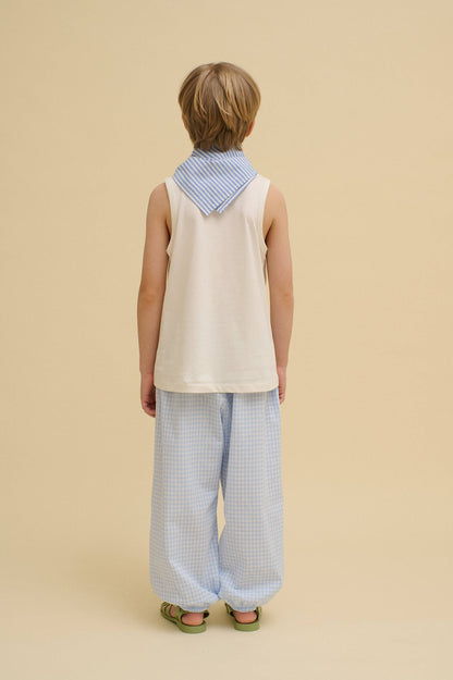 CHECKERED BALLOON PANTS : Blue