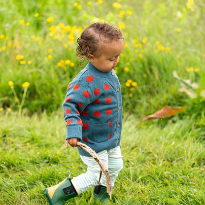 Apple A Day Knitted Cardigan: Blue / 4-5y
