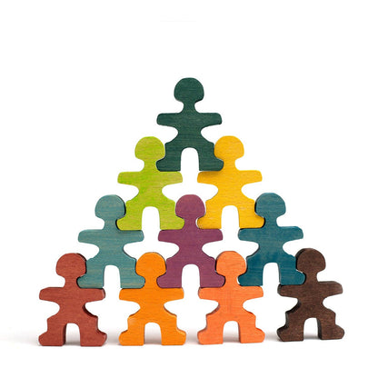 Wooden toys - Stack of Dolls/Acrobats - Montessori - Open-ended toys: 24 dolls / Rainbow