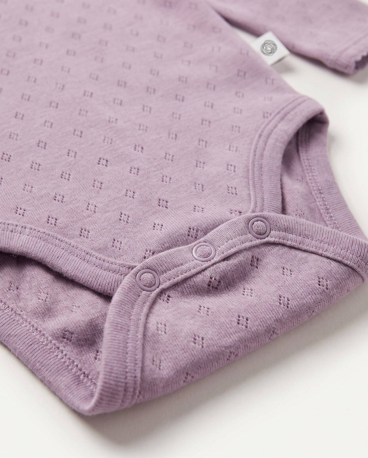 Wool romper long sleeves pointelle - merino wool - Lavender Frost: 50
