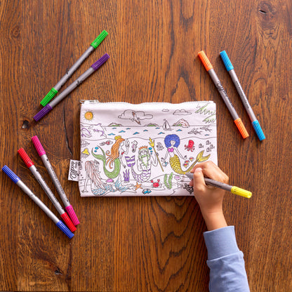 Mermaid Colour-In Pencil Case with Washable Pens