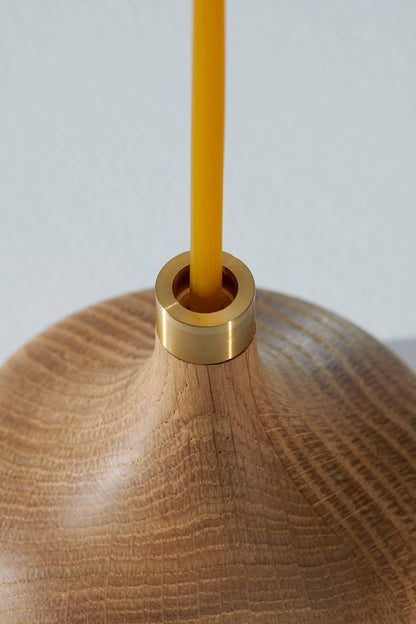 Oak Candle Holder: Shiny Brass Socket