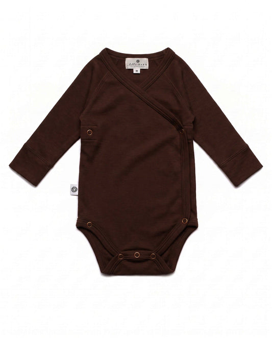 Long sleeve wool wrap bodysuit — Merino Wool - Chocolate fondant: 50