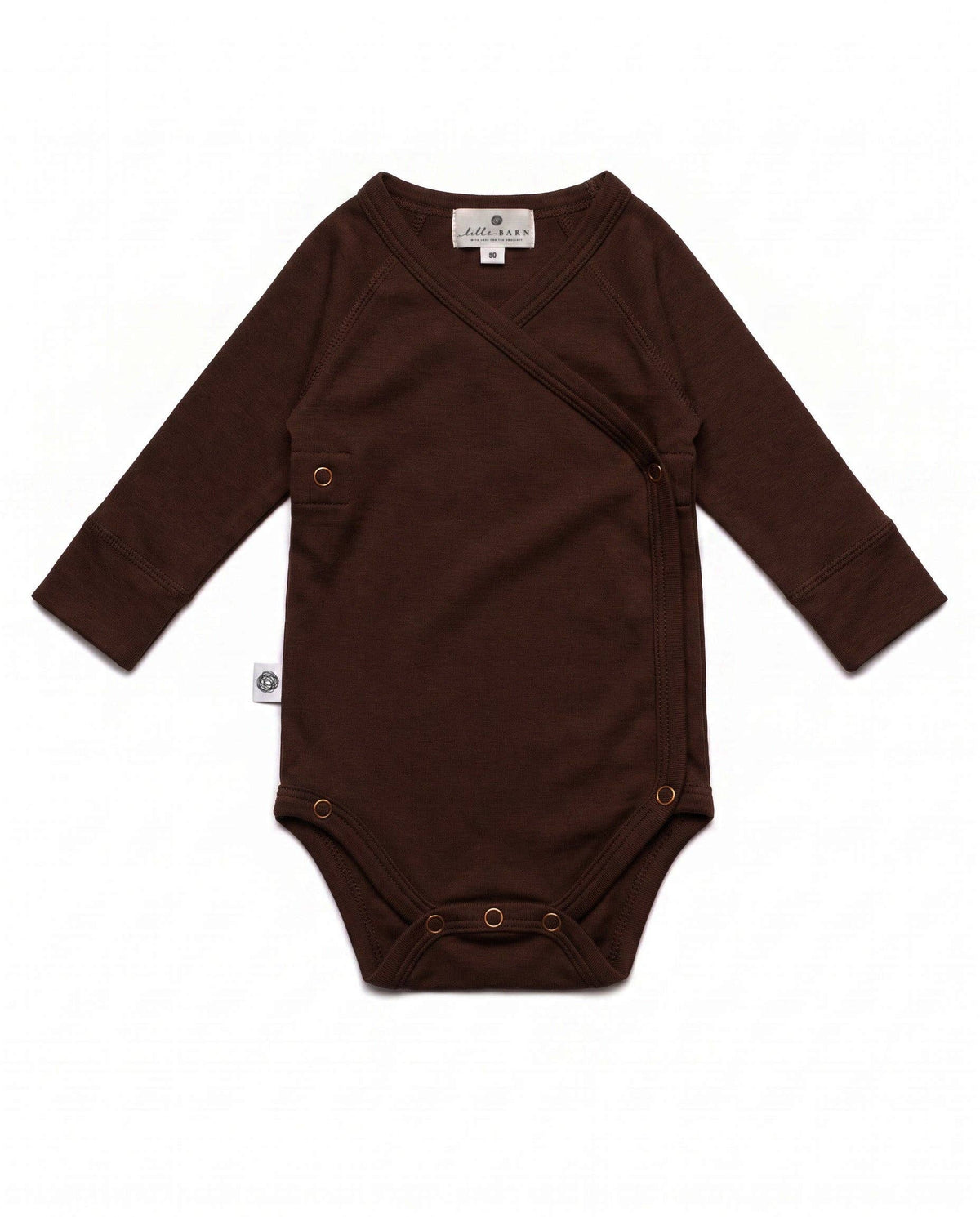 Long sleeve wool wrap bodysuit — Merino Wool - Chocolate fondant: 56