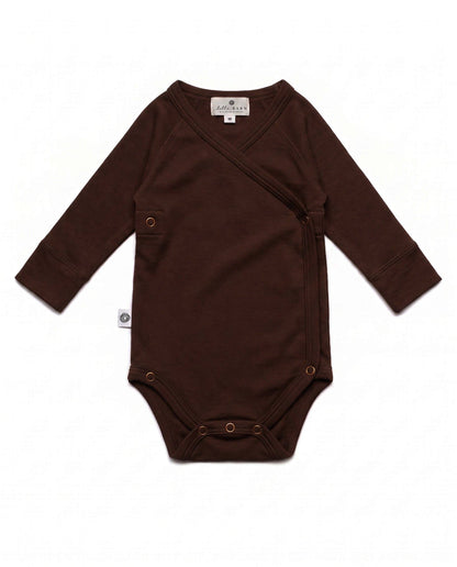 Long sleeve wool wrap bodysuit — Merino Wool - Chocolate fondant: 56