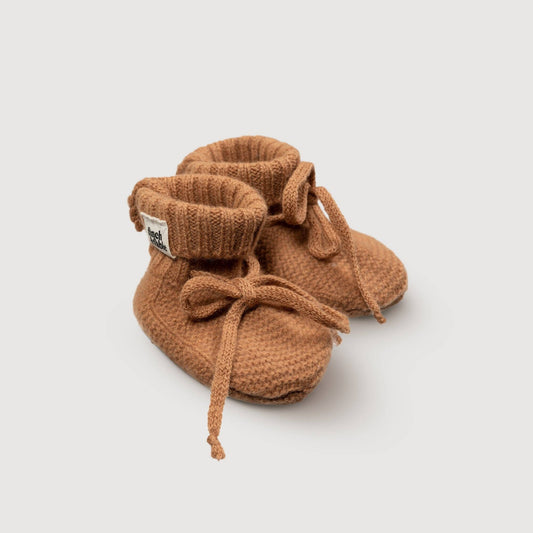 WOOL KNITTED BABY BOOTIES FAWN