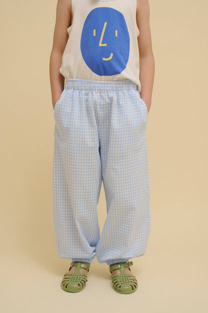 CHECKERED BALLOON PANTS : Blue