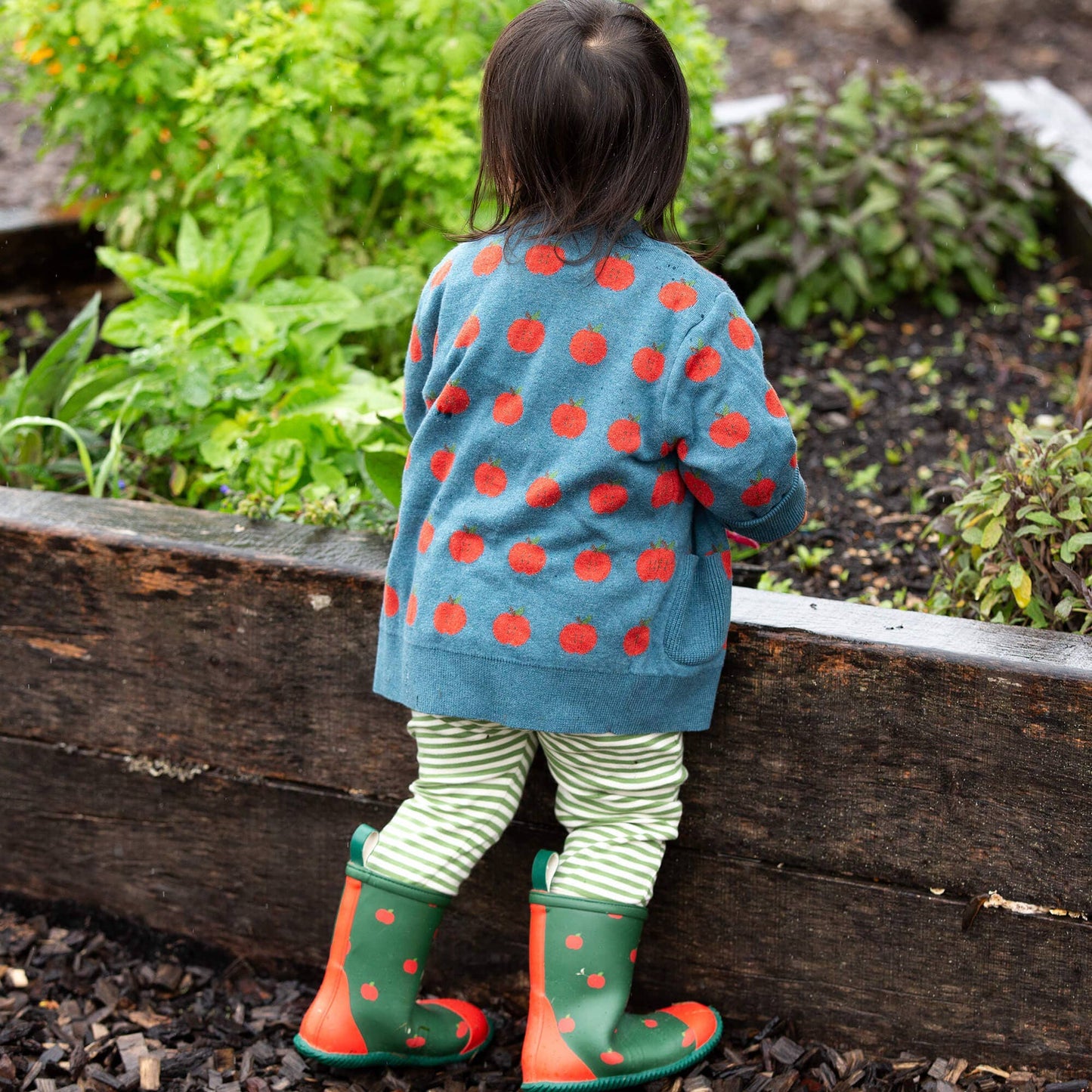 Apple A Day Knitted Cardigan: Blue / 3-4y