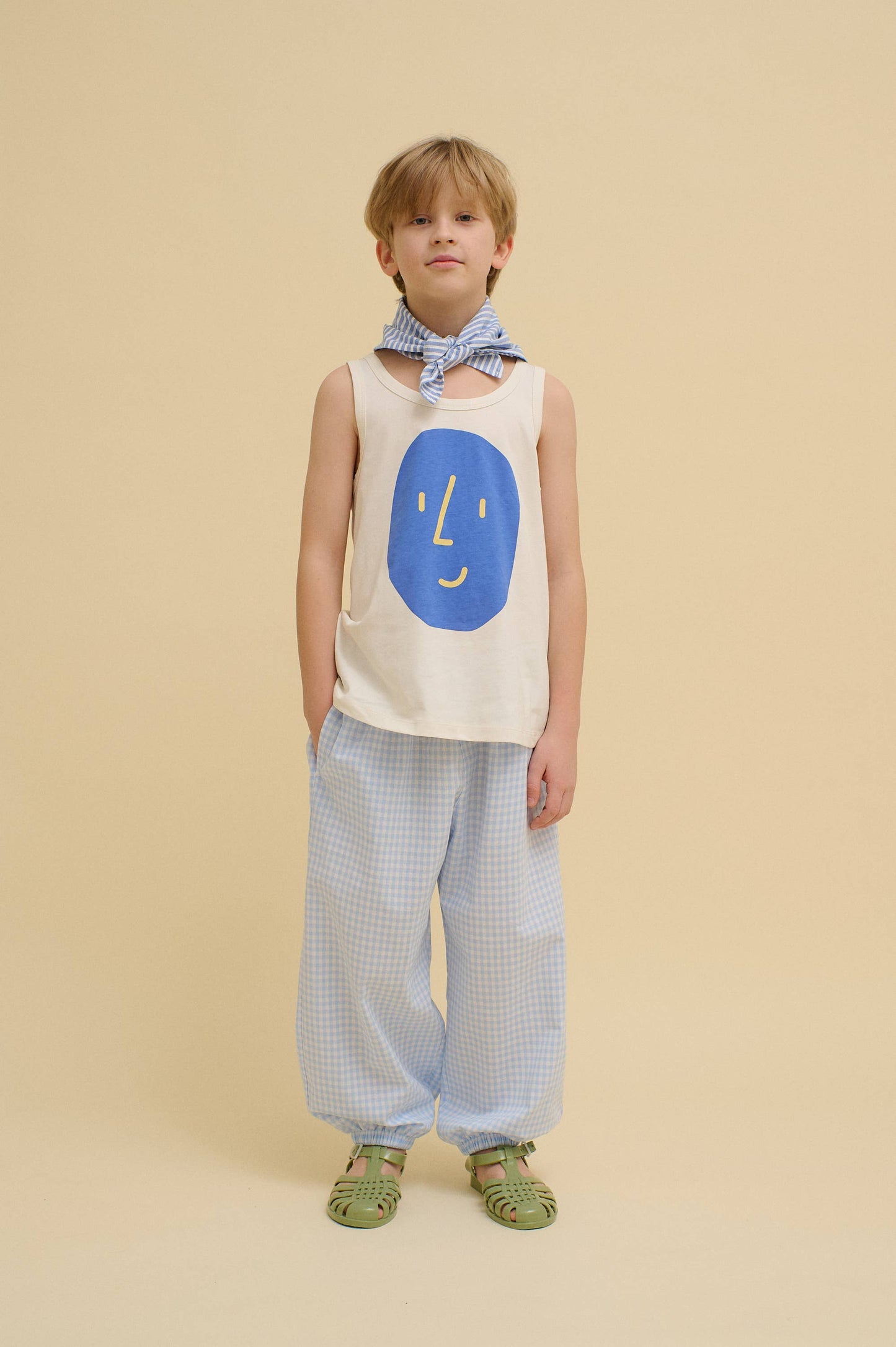 CHECKERED BALLOON PANTS : Blue