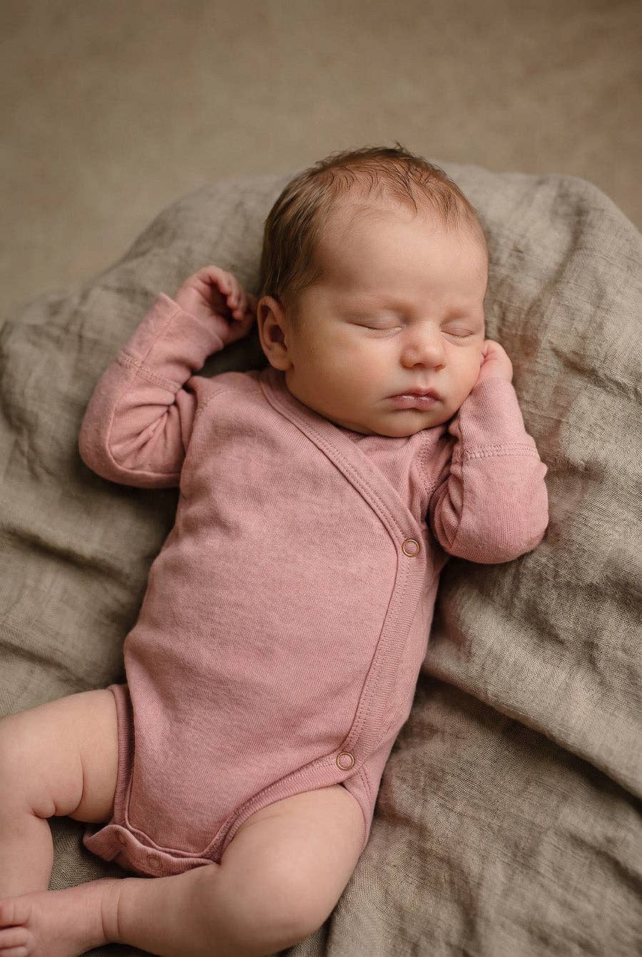 Long Sleeve Wool Wrap Bodysuit — Merino Wool - Misty Rose: 50