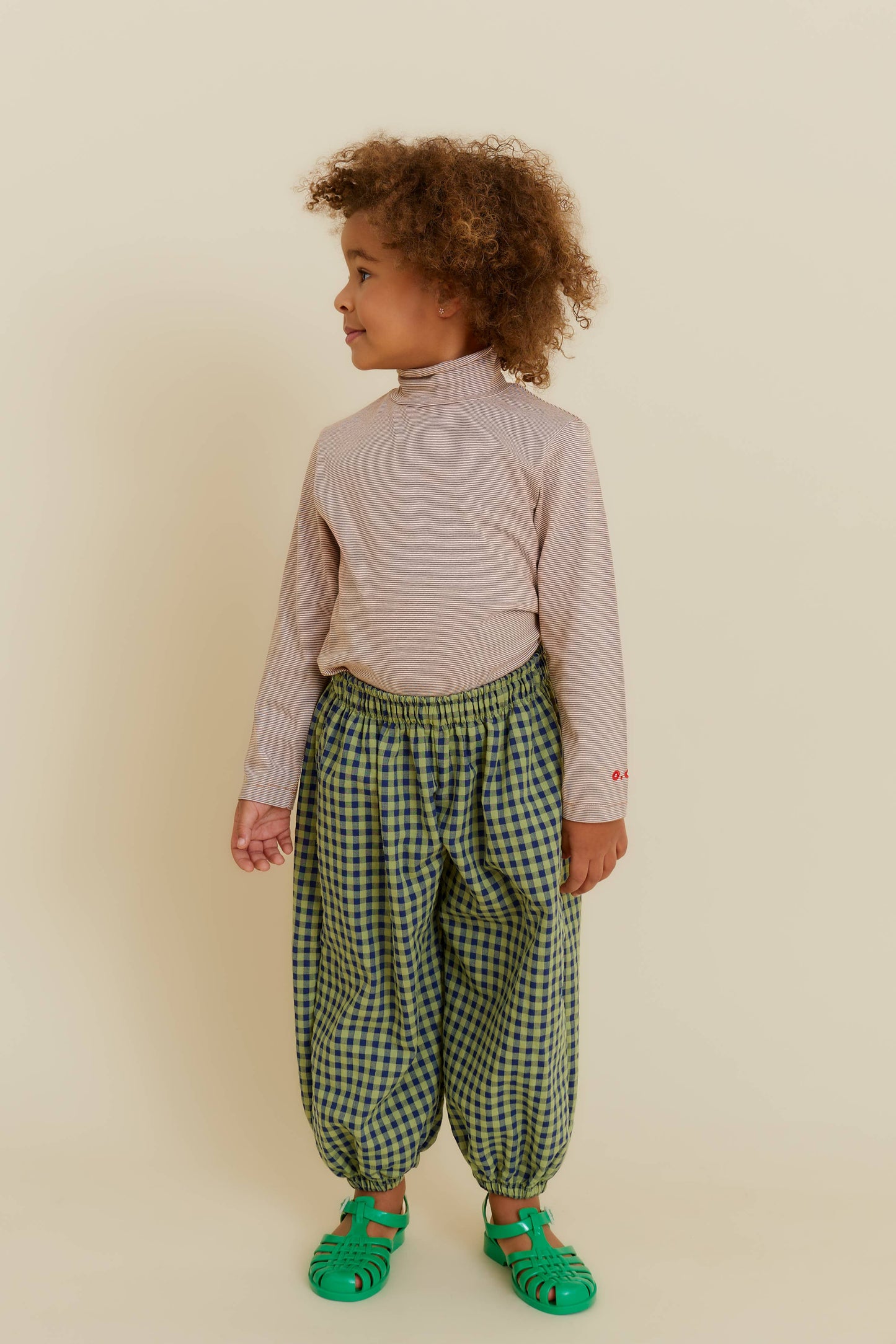 CHECKERED BALLOON PANTS: Green / 100% cotton / 5-6 Y