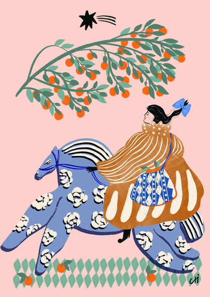 Folk lady and oranges: Medium