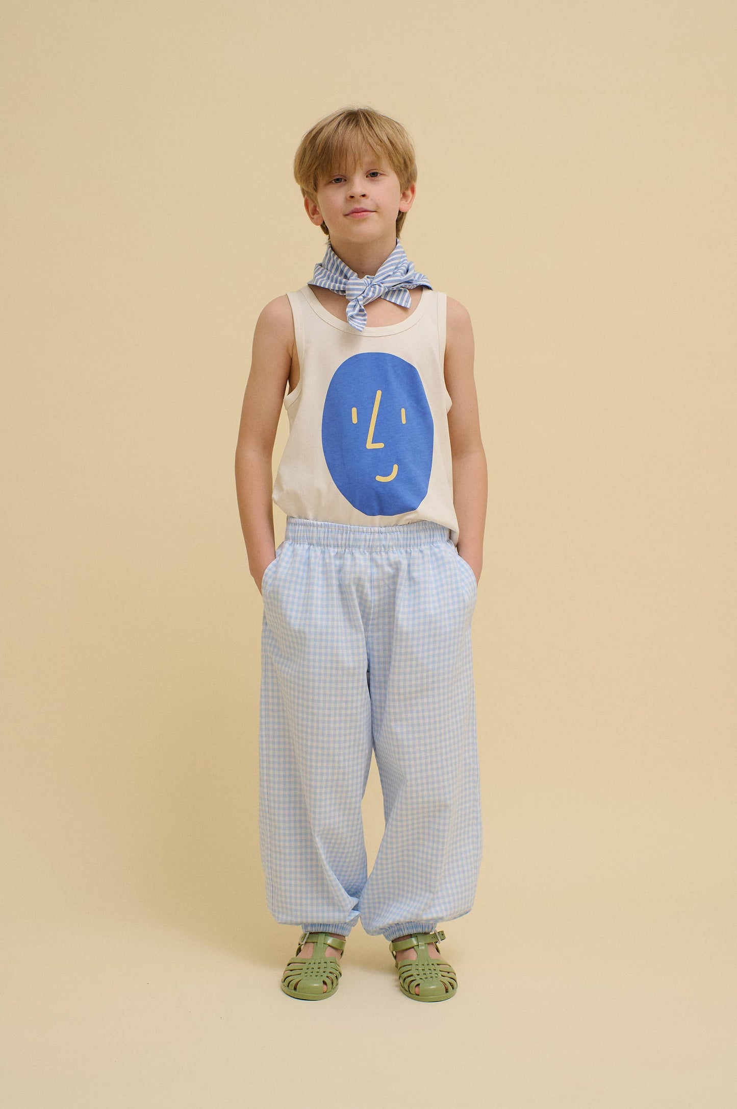 CHECKERED BALLOON PANTS : Blue