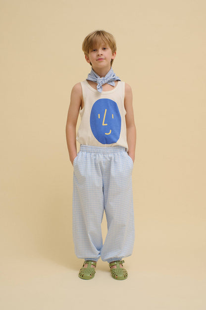 CHECKERED BALLOON PANTS : Blue