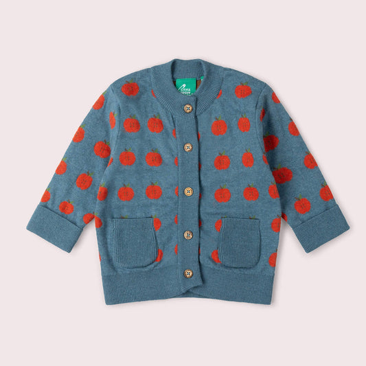 Apple A Day Knitted Cardigan: Blue / 4-5y