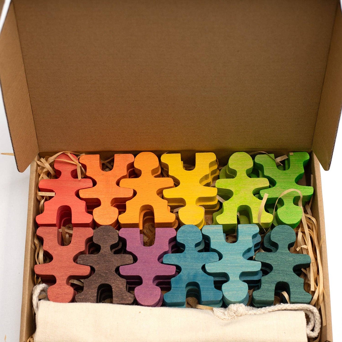 Wooden toys - Stack of Dolls/Acrobats - Montessori - Open-ended toys: 24 dolls / Rainbow