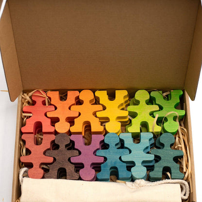 Wooden toys - Stack of Dolls/Acrobats - Montessori - Open-ended toys: 24 dolls / Rainbow