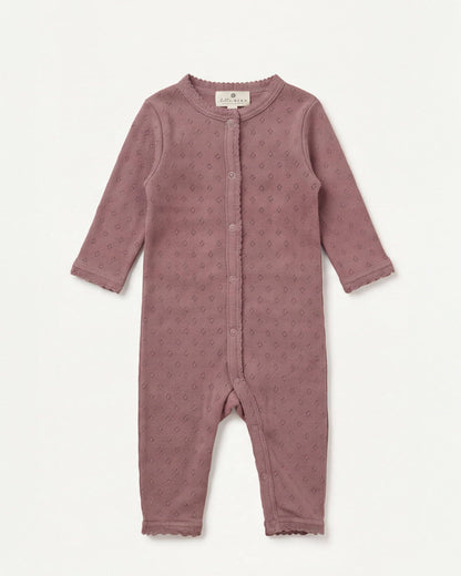 Wool baby onesie pointelle - merino wool - Rose Brown: 50