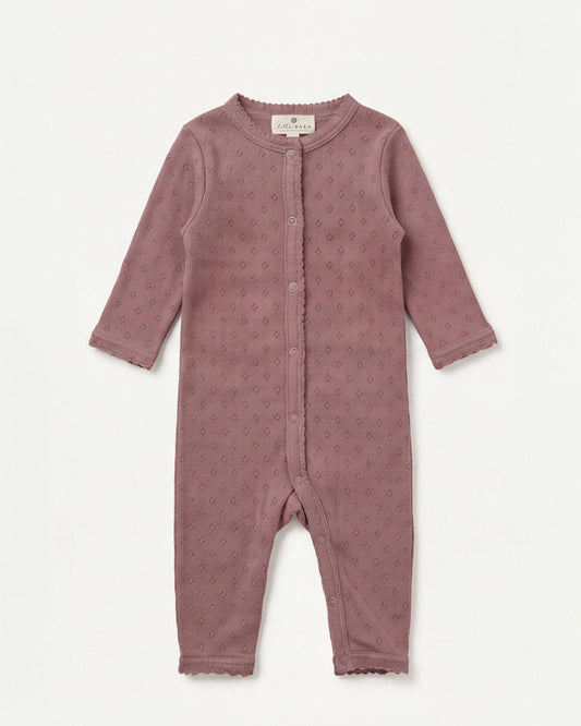 Wool baby onesie pointelle - merino wool - Rose Brown: 62