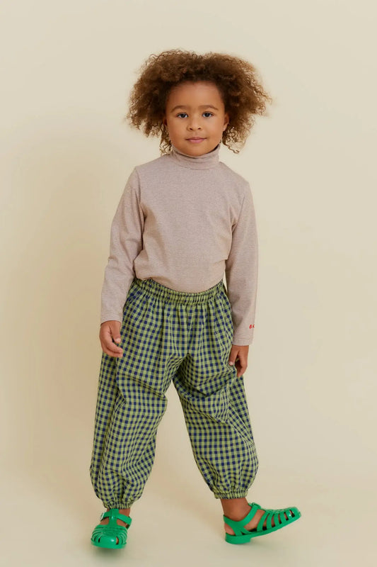 CHECKERED BALLOON PANTS: Green / 100% cotton / 5-6 Y