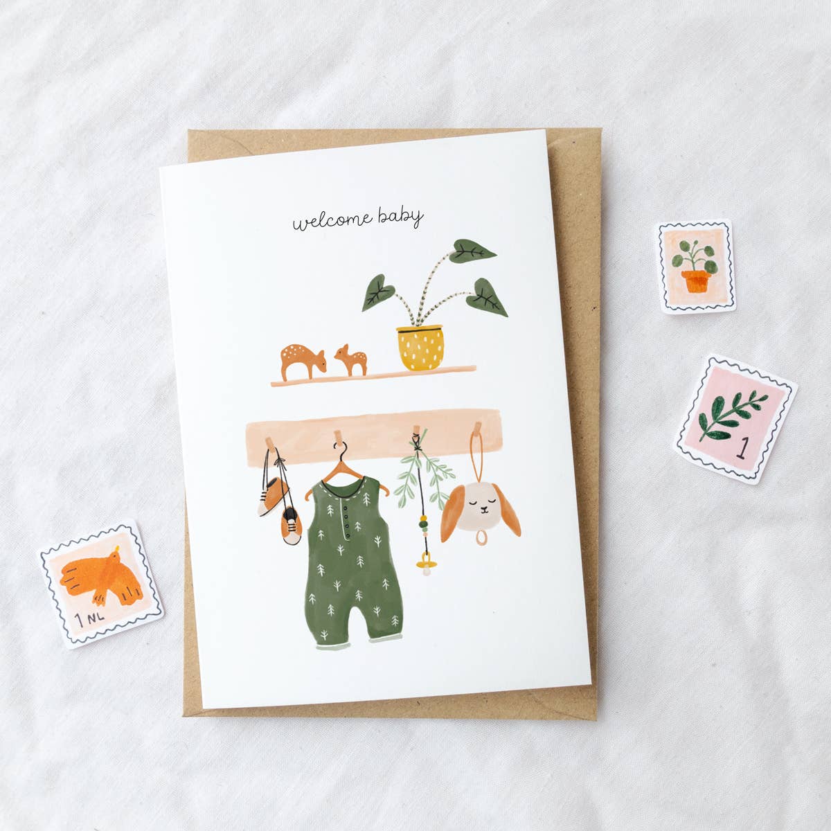 Romper New Baby Greeting Card: English