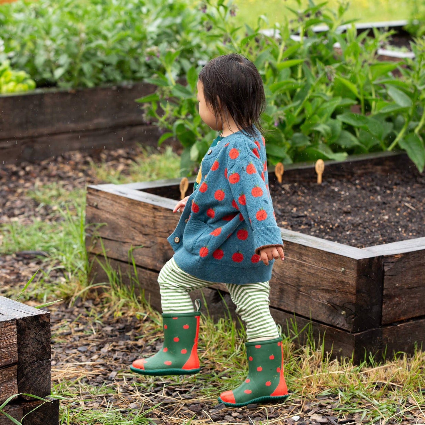 Apple A Day Knitted Cardigan: Blue / 3-4y
