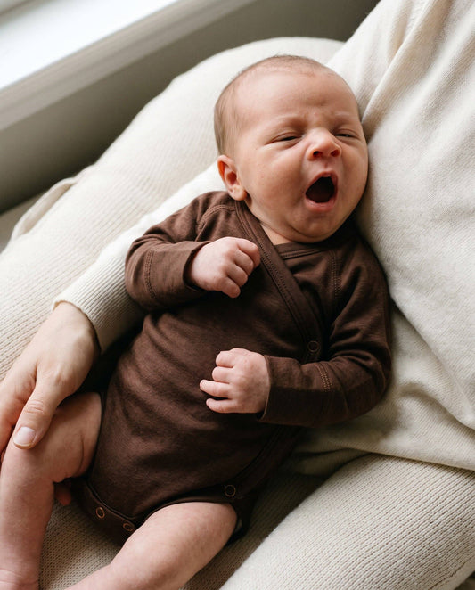 Long sleeve wool wrap bodysuit — Merino Wool - Chocolate fondant: 56