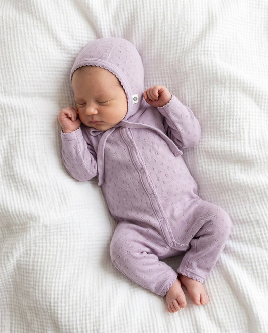 Woolen pointelle romper - merino wool - Lavender Frost: 50