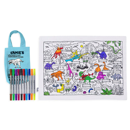 Cotton Dinosaur Colour-In Placemat with Washable Pens