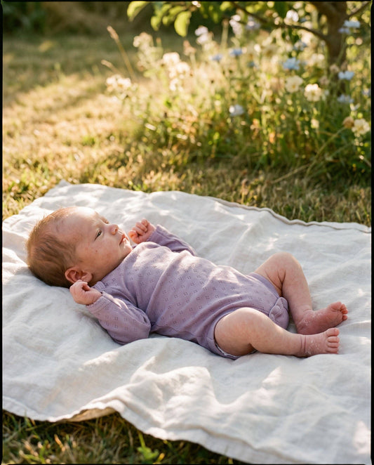 Wool romper long sleeves pointelle - merino wool - Lavender Frost: 50