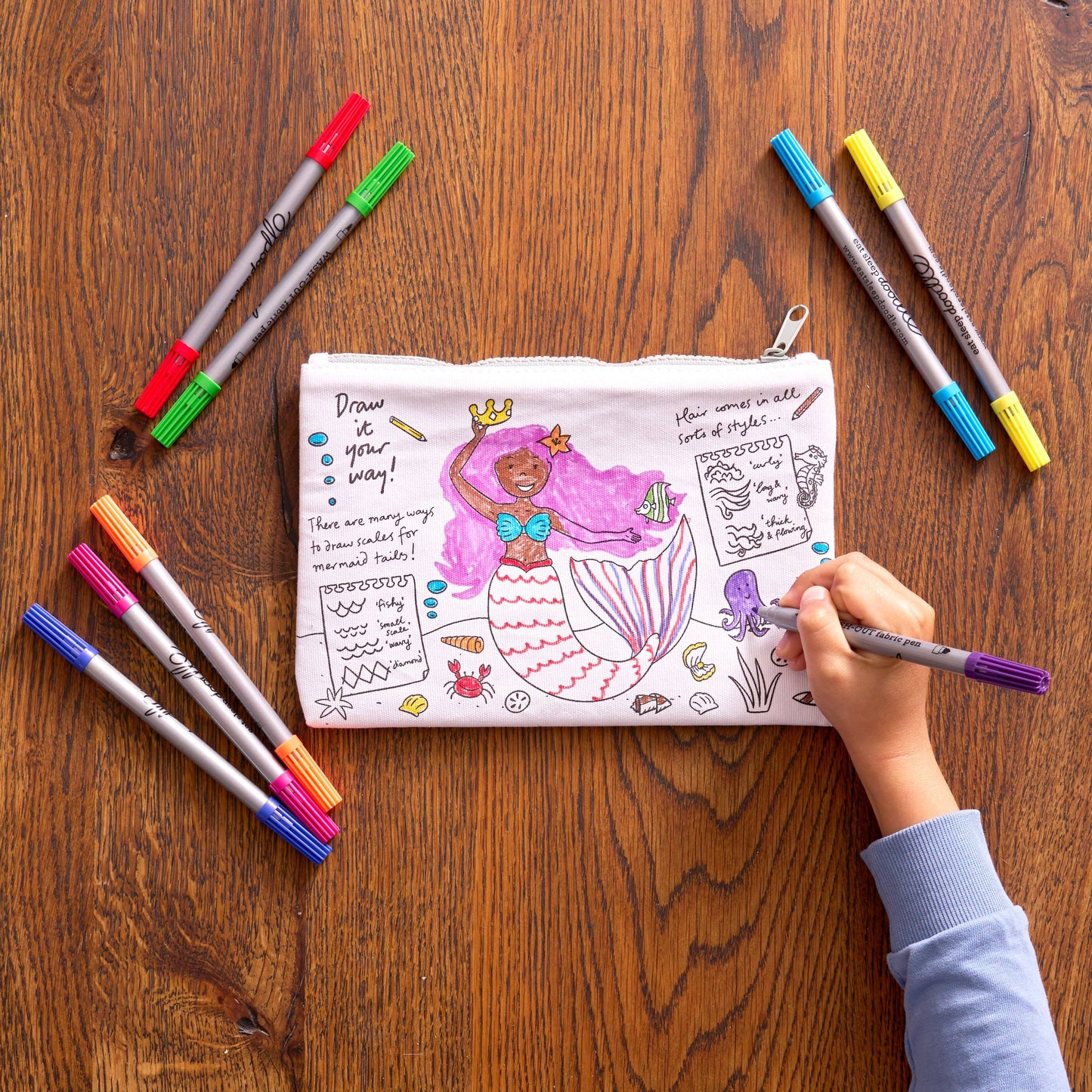 Mermaid Colour-In Pencil Case with Washable Pens