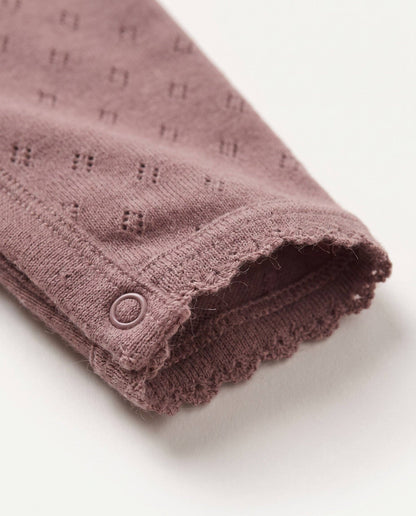 Wool baby onesie pointelle - merino wool - Rose Brown: 62