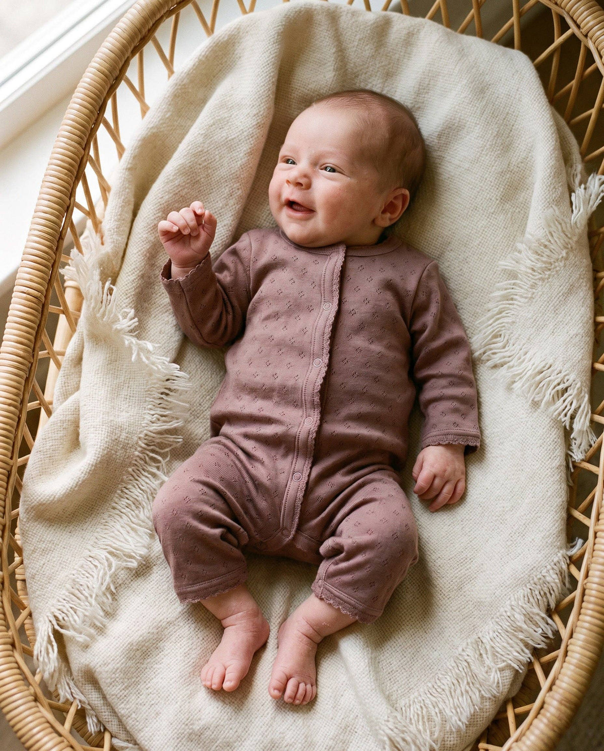 Wool baby onesie pointelle - merino wool - Rose Brown: 50