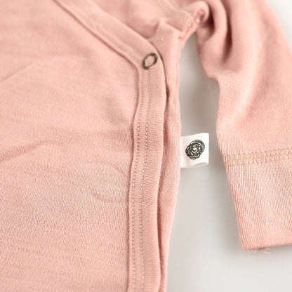 Long Sleeve Wool Wrap Bodysuit — Merino Wool - Misty Rose: 50
